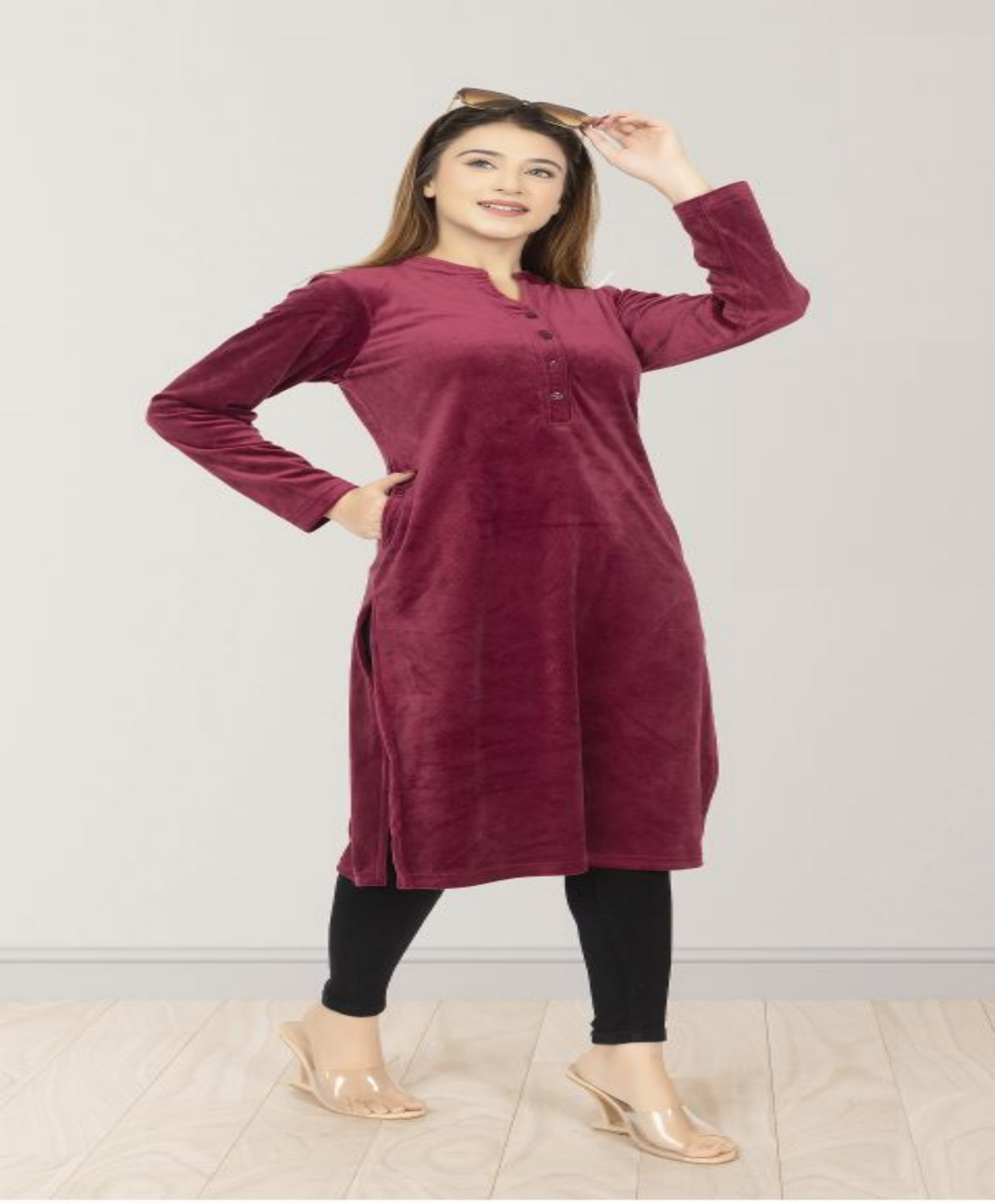 Cotrai Velvet Plain Long Kurti